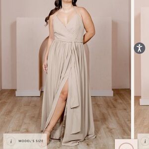 Revelry - Hannah - Chiffon - Faux Wrap Dress - 18 - Champagne